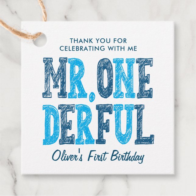 Onederful First Birthday Photo Tack Gåvor Etiketter (Framsida)