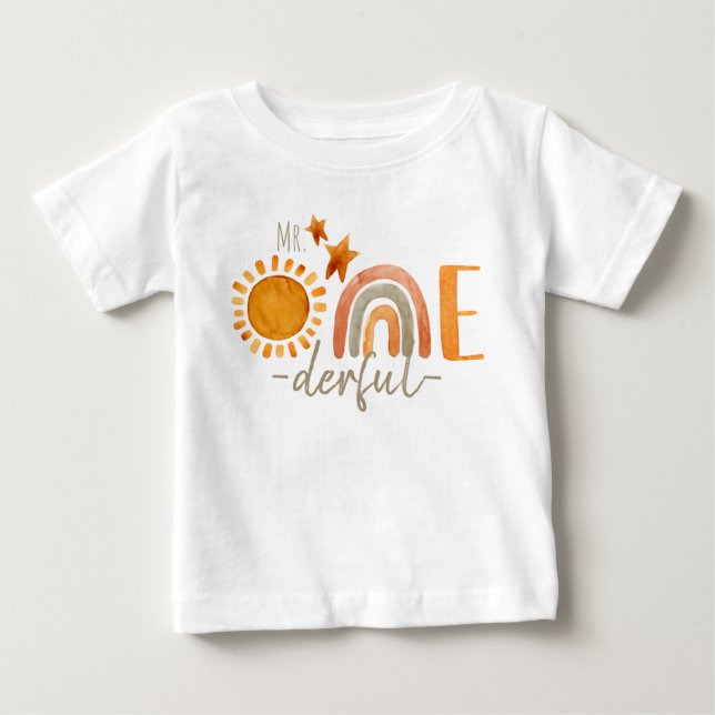 Onederful First Birthday Rainbow och Sol Party T Shirt (Framsida)