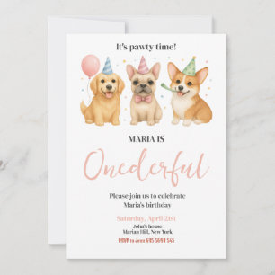 ONEderful Pawty Time Puppy-Födelsedagsfest Inbjudningar
