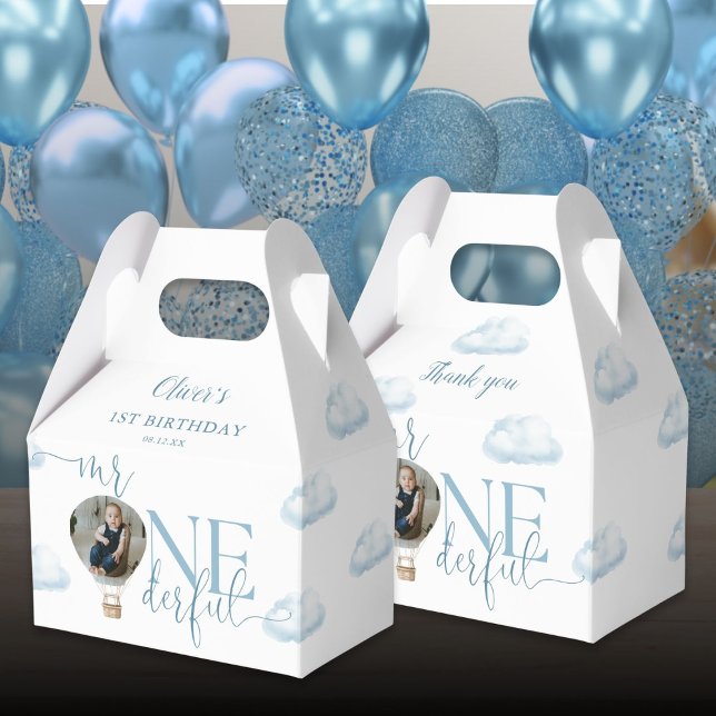 Onederful Photo Balloon Boy 1st Birthday Presentaskar (Mr Onederful Photo Balloon Boy 1st Birthday Favor Boxes)