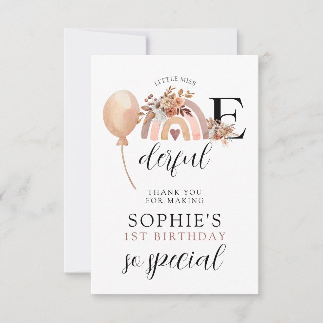 Onederful Rainbow Girl's Birthday Tack Kort (Framsida)