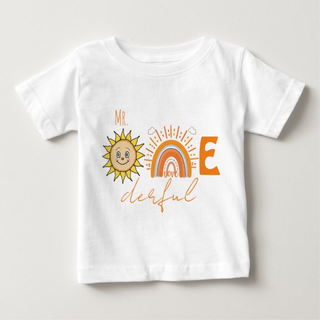 Onederful Rainbow och Sol Party Baby 1:a Birthd T Shirt (Framsida)