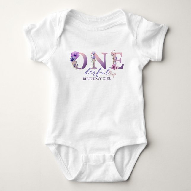 Onederful WildblomBirthday Girl Baby Bodykostydräk T Shirt (Framsida)