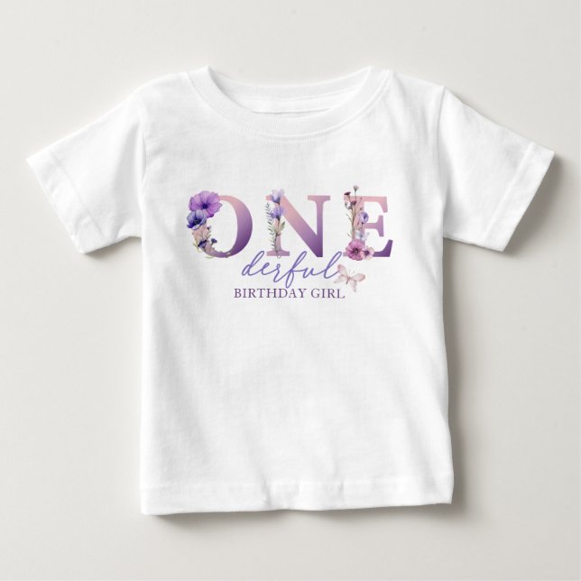 Onederful Wildblomma 1st Birthday Girl T-Shirt (Framsida)