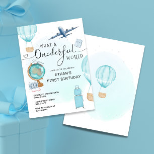 ONEderful World Balloon Boys First Birthday Inbjudningar