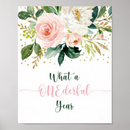 ONEderful Year Boho Blommigt First Birthday Poster