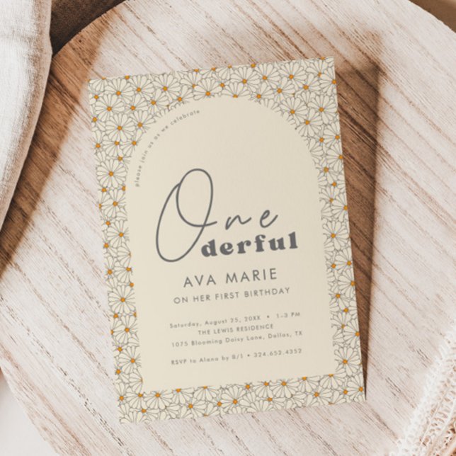 Onederfull Retro Daisy Girls 1:a födelsedag Party Inbjudningar (Skapare uppladdad)