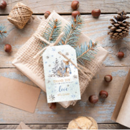 ONEderland 1st Birthday Blue Winter Cute Hjort Presentetikett