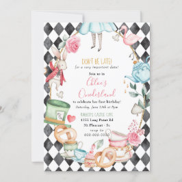 Onederland Alice Mad Tea Party Girl First Birthday Inbjudningar
