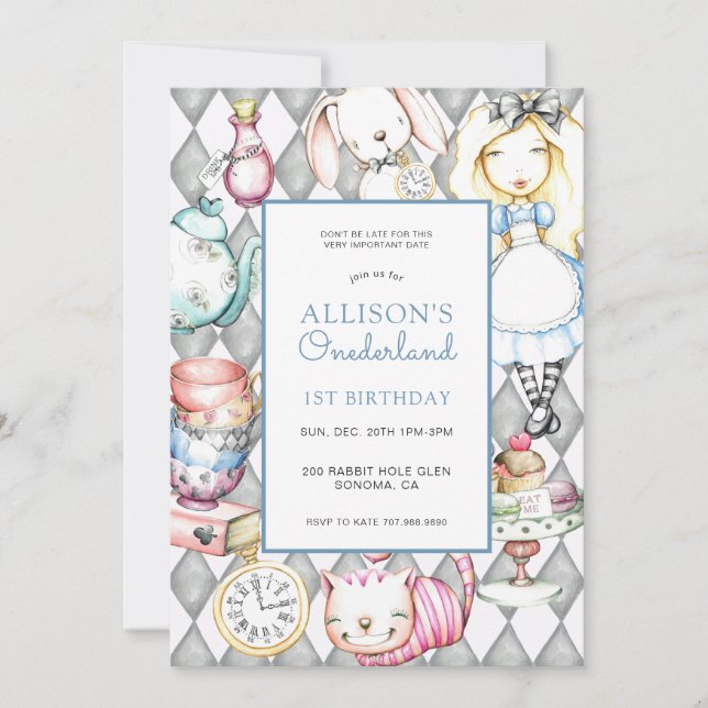 ONEderland Girl's 1st Birthday Call Inbjudningar (Framsida)