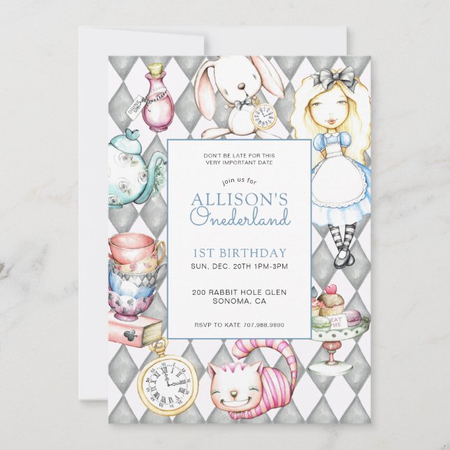 ONEderland Girl's First Birthday-inbjudan Inbjudningar (Framsida)