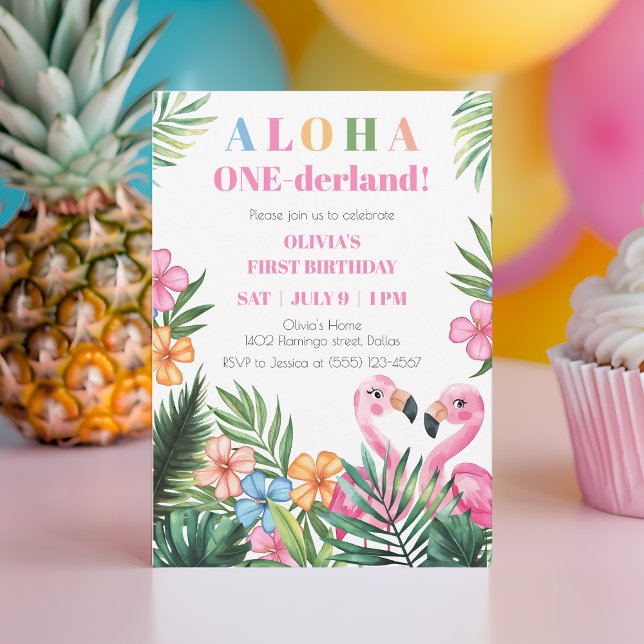 Onederland Sommar Tropical Girl 1 Birthday Party Inbjudningar (Onederland Summer Tropical Girl 1st Birthday Party Invitation)