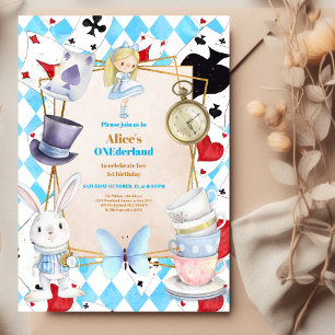 Onederland Tea Alice i Wonderland 1:a födelsedagen Inbjudningar