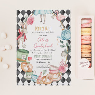 Onederland Tea Födelsedagsfest Girl First Birthday Inbjudningar