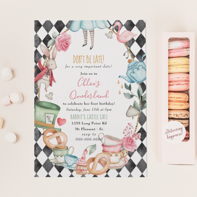 Onederland Tea Födelsedagsfest Girl First Birthday Inbjudningar (Skapare uppladdad)
