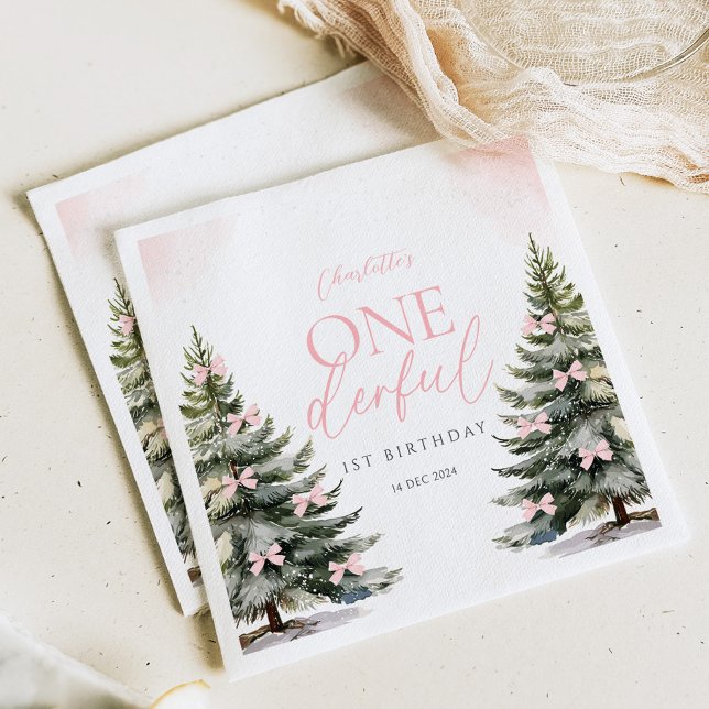 Onederland Vinter Rosa Slöja 1-årsdag Pappersservett (Skapare uppladdad)
