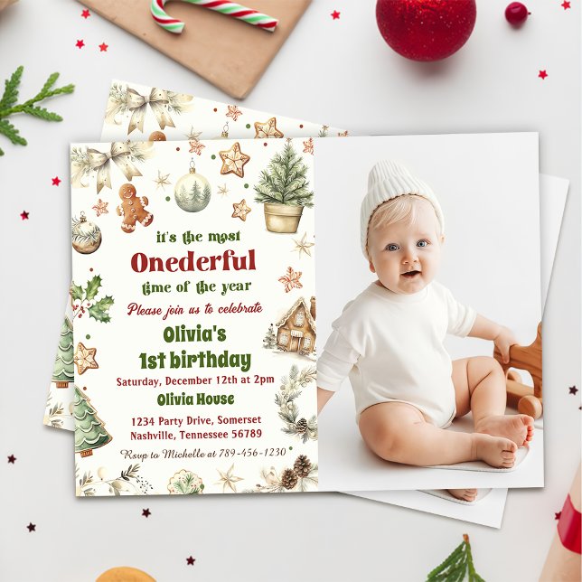 Onederländskt julfoto 1:a födelsedag inbjudningar (Skapare uppladdad)
