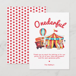 Onedernerlig cirkus 1:a födelsedag Tack Kort