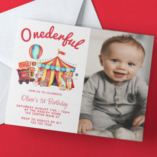 Onedernerlig cirkus 1:a födelsedfoto inbjudningar