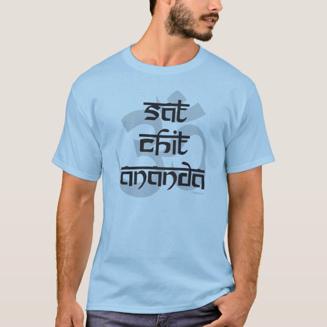 Oneness Mantra Om Sat vid Chit Ananda Blue T Shirt (Framsida)