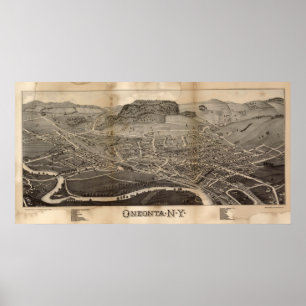 Oneonta New York 1884 Antique Panoramic Karta Poster