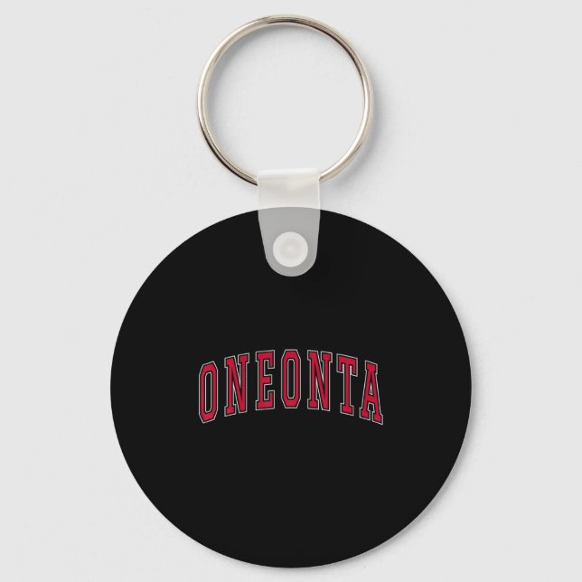 Oneonta New York Souvenir College Style Red Text T Nyckelring (Framsida)