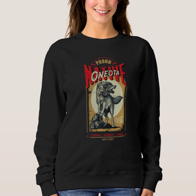 Oneota Native American Indian Born Wolf Spirit Ret T Shirt (Framsida)