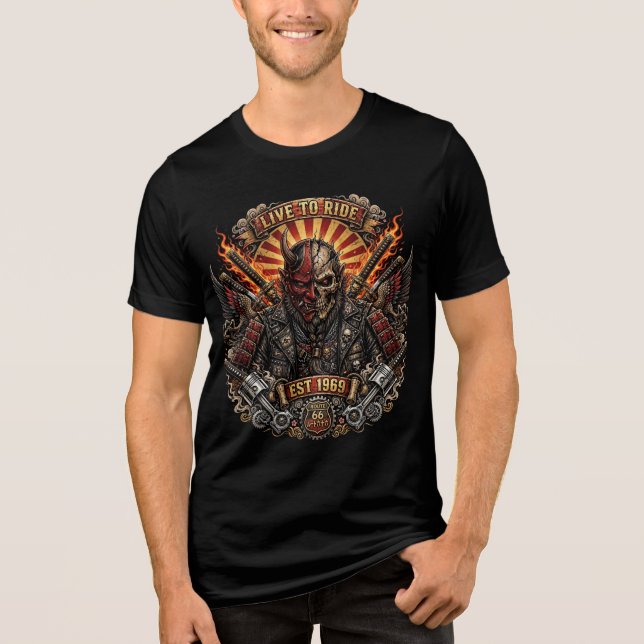 Oni Biker Samurai , Lev för att Rida Samurai Oni T Shirt (Framsida)
