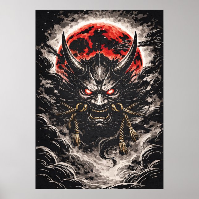 Oni Demon in Red Moon - Japanese Anime Art Poster (Framsidan)