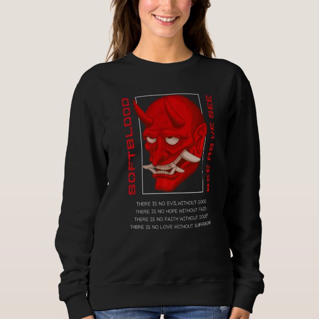 Oni Demon Japansk mask, svart, röd designer T Shirt (Framsida)