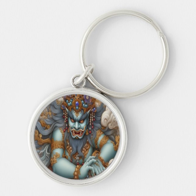 Oni Fortune Keychain Rund Silverfärgad Nyckelring (Framsidan)
