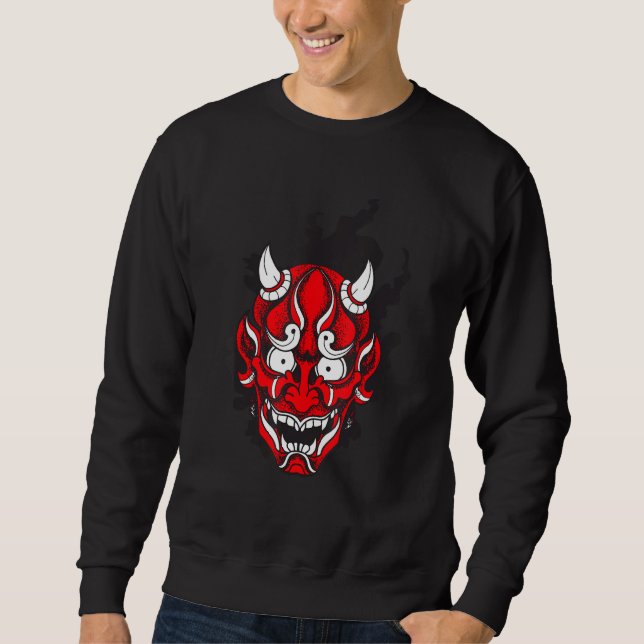 Oni japansk demon Mask-design Lång Ärmad Tröja (Framsida)