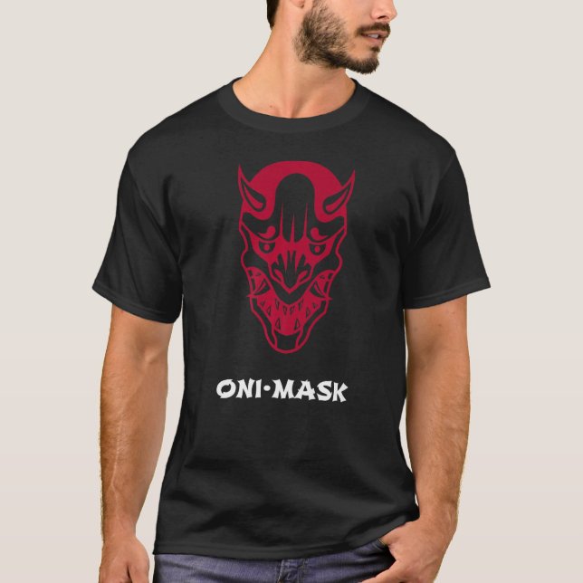 Oni Mask Japansk Demon Ansikte Djävulen Ronin T Shirt (Framsida)