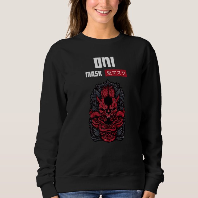 Oni Mask Japansk Demon Ansikte Djävulen Ronin T Shirt (Framsida)
