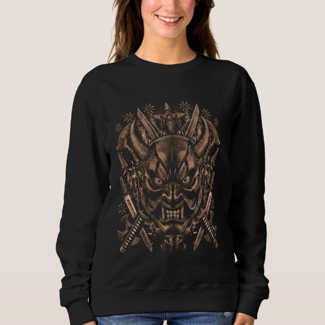 Oni Mask Samurai Warrior - Ronin Ghost Katana Art T Shirt (Framsida)