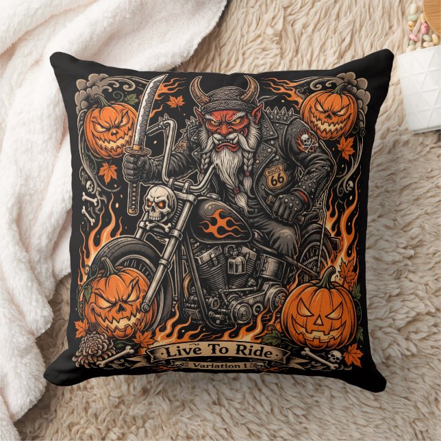 Oni Samurai Biker Halloween Kudde - Lev För Att Kö (Filt)