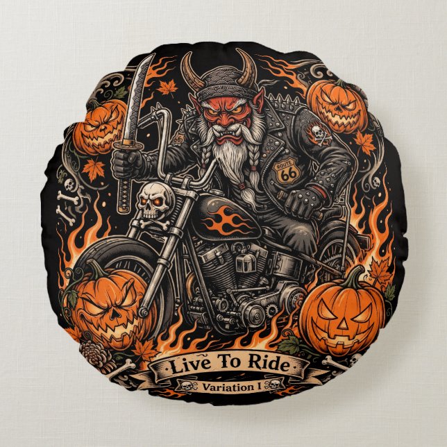 Oni Samurai Biker Halloween Kudde - Lev För Att Kö (Framsidan)