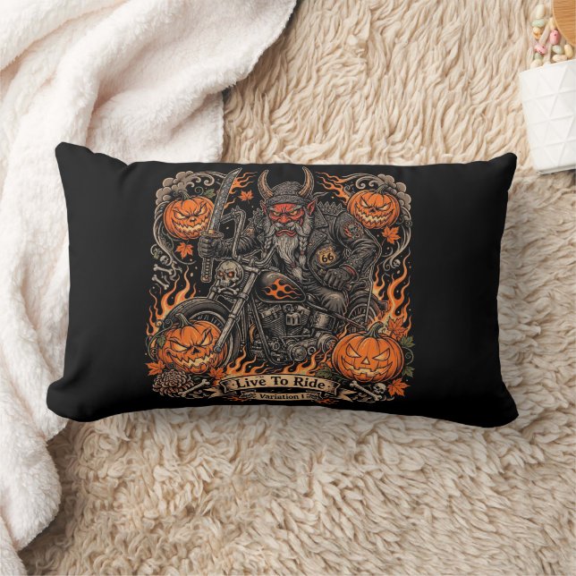 Oni Samurai Biker Halloween  Lumbarkudde (Filt)