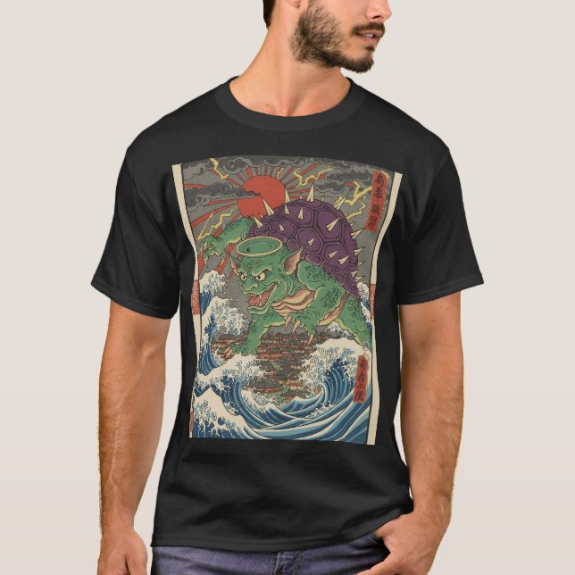 Oni Turtle Rising Sun Ukiyo-e T Shirt (Framsida)