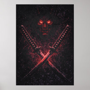 Oni tvillingbladssamurai, abstrakt surrealistisk j poster