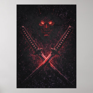 Oni tvillingbladssamurai, abstrakt surrealistisk j poster