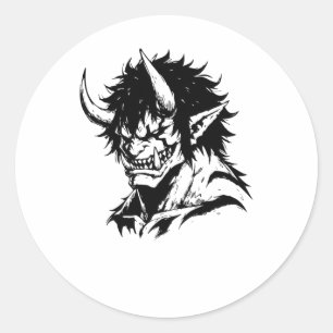 Oni Yokai japansk disline Porträtt Sticker Runt Klistermärke