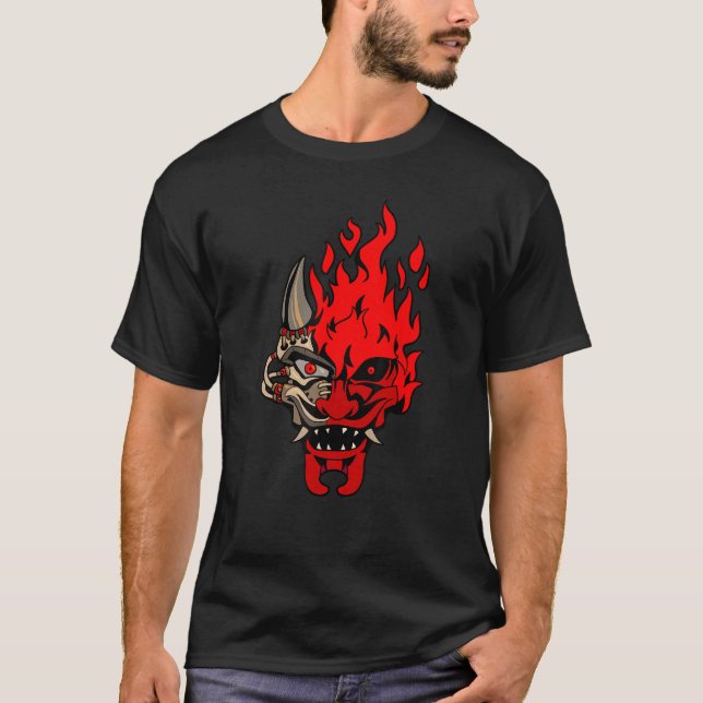 OniCyborg Cyberpunk Oni Samurai Evil Maskman Coola T Shirt (Framsida)