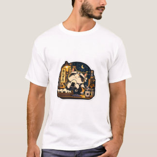 Onigiri Night Shift Cat T-Shirt | Japansk mat Ca