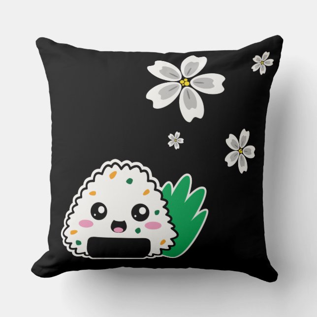 Onigiri och White Sakura Pillow Kudde (Framsida)