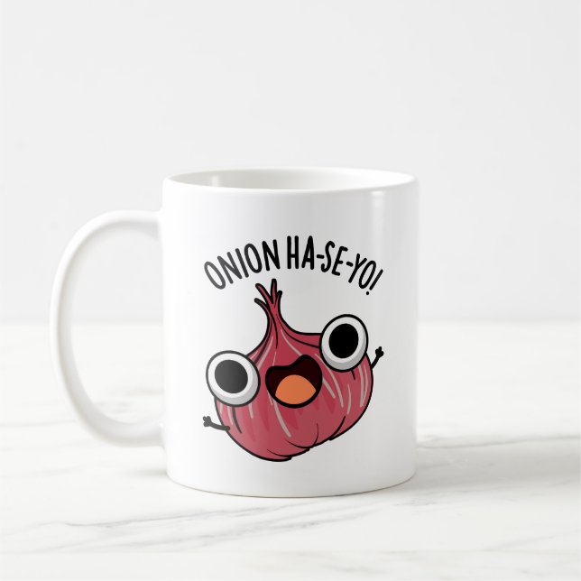 Onion Ha-se-yo Funny Koreansk Pun Kaffemugg (Vänster)