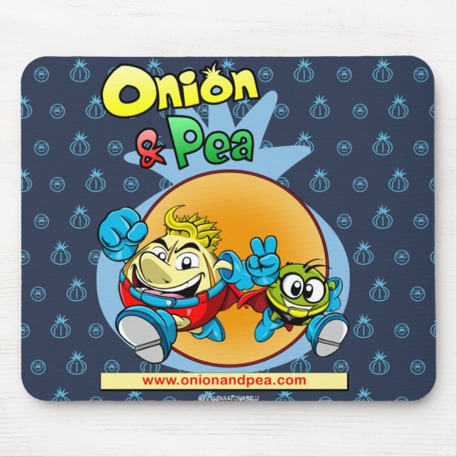Onion & Pea blue mousepad. Musmatta (Framsidan)