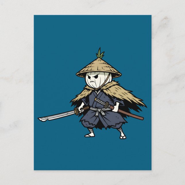 Onion Ronin Wandering Samurai Warrior Illustration Vykort (Framsida)