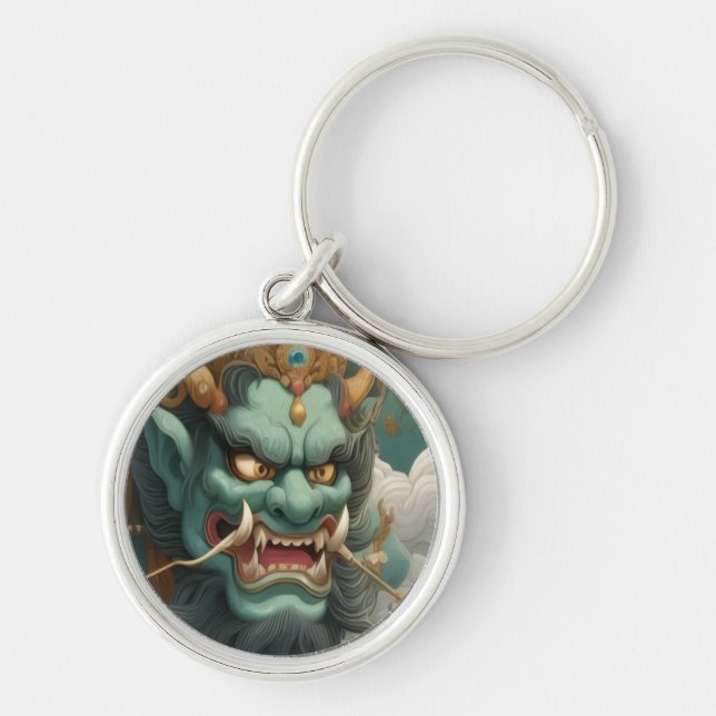 Oni's Wrath Keychain Rund Silverfärgad Nyckelring (Framsidan)