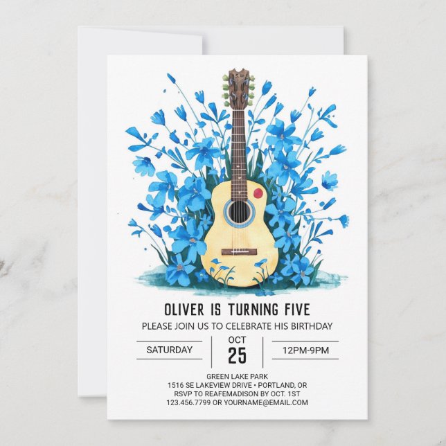 Online Acoustic Guitar Boy Birthday Inbjudningar (Framsida)